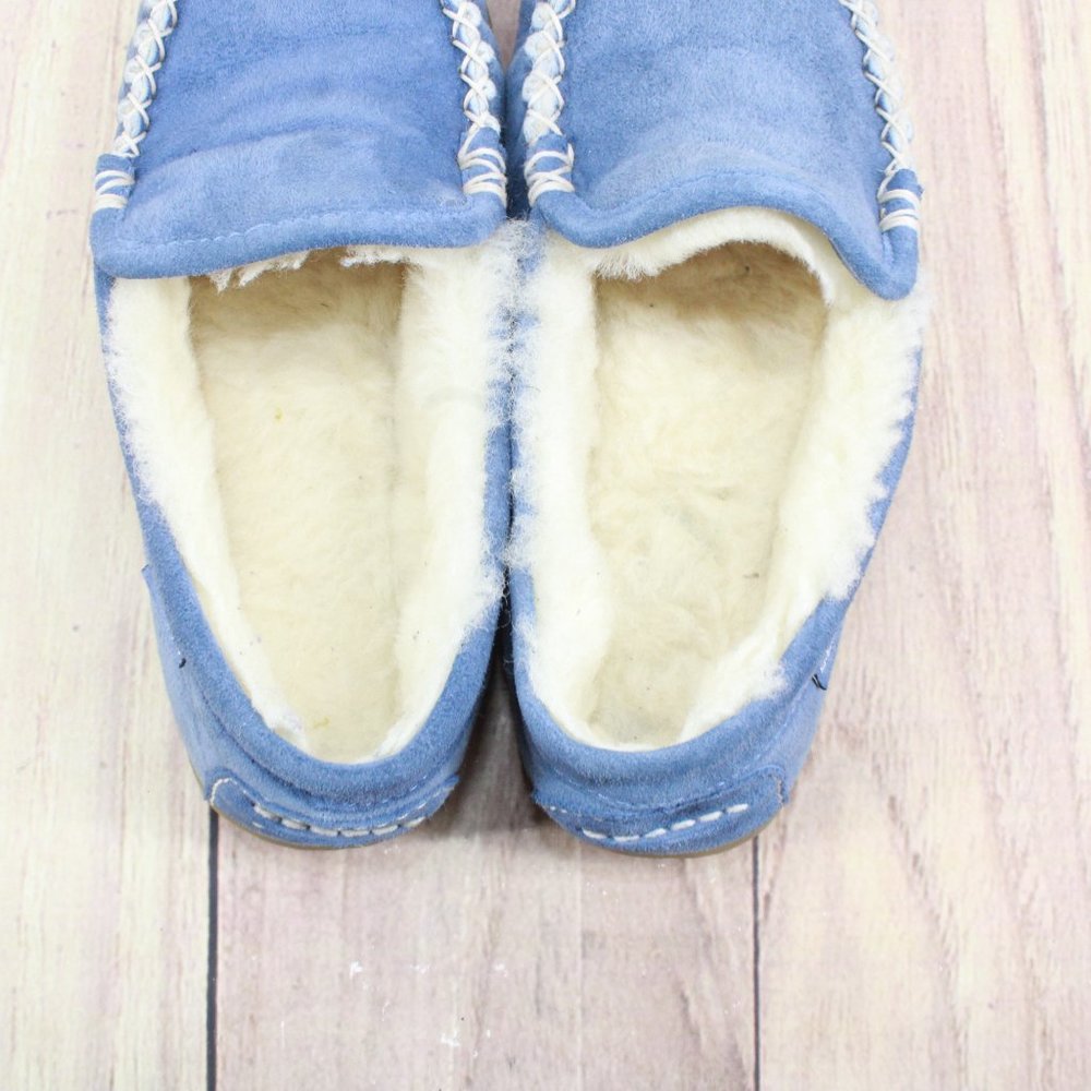 LL BEAN Blue Shearling Lined Wicked Good Moccasin Slippers Size 6 - Picture 6 of 10